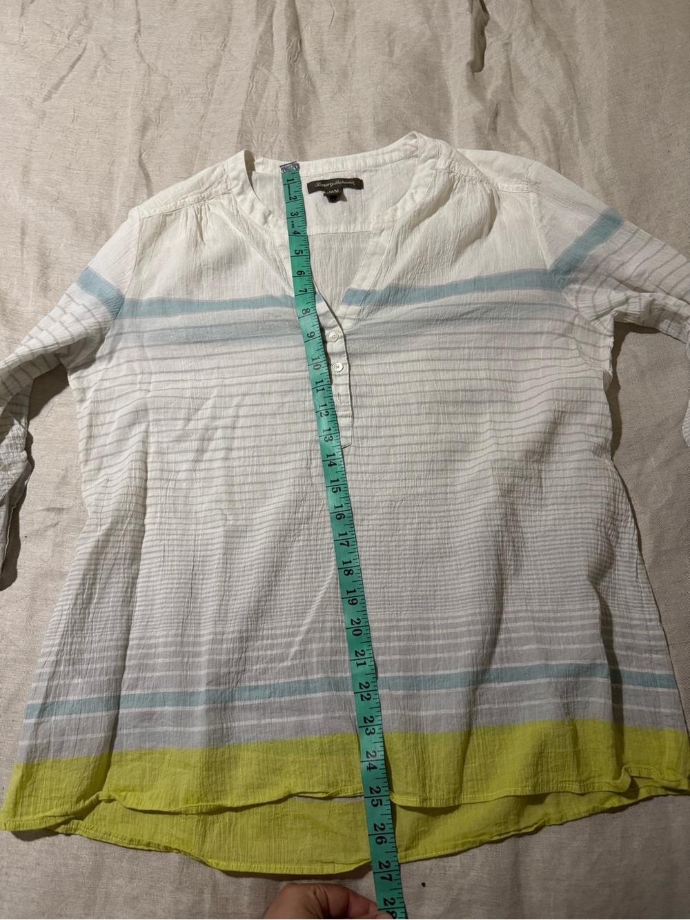 Tommy Bahama Women’s Gauze Tunic Blouse White Blue Lime Green Size M - Picture 9 of 11